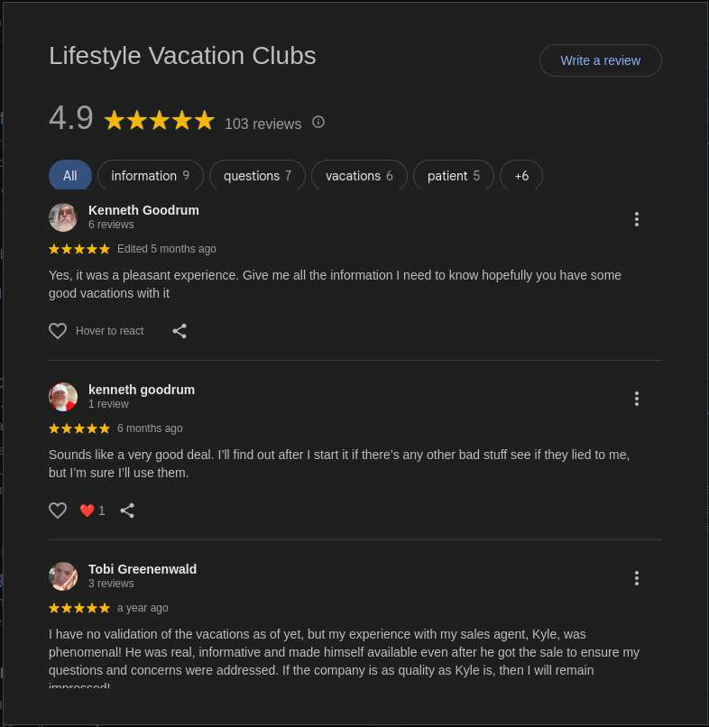 Lifestyle Vacation Clubs — 4.9 stars from 103 Google Reviews